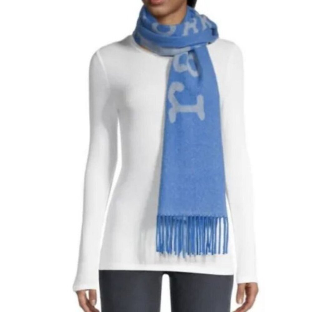 RAG & BONE scarf Addison recycled wool blue white logo Classic Preppy Luxury